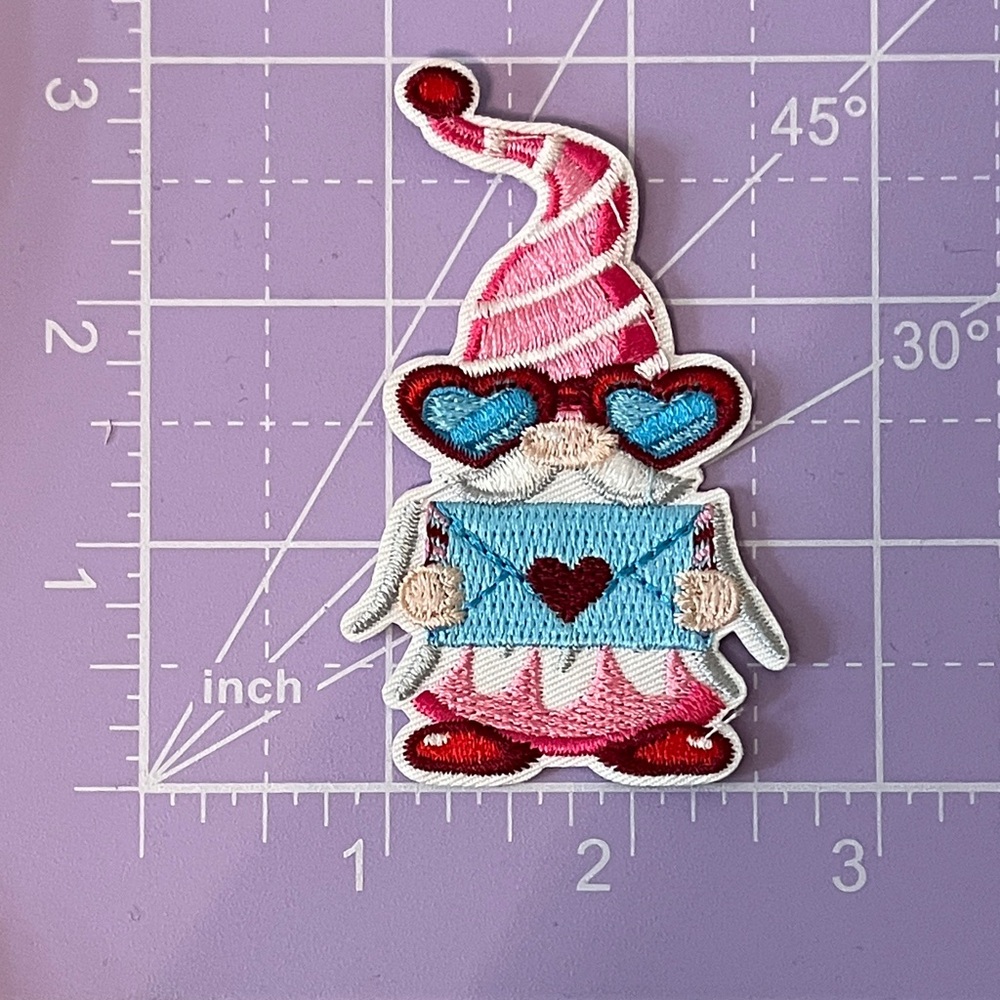 NWOT Colorful Pink Gnome Heart Sunglasses Envelope Iron On Embroidered Patch